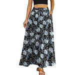 Maksi seelik Reguleeritava n&ouml;&ouml;riga Elastne K&otilde;rge v&ouml;&ouml;kohaga Pikk seelik Suure &auml;&auml;rega Lilleprindiga Taskutega Naiste seelik S tumesinine v&auml;rv