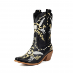 Moodsad IPPEUM Cowboy Saapad Naistele Pruunid Ankel Plokk-kontsaga Tikitud H&otilde;bedane PU Nahk Plush Suurus 35-46 L&auml;&auml;nelik Cowgirl Kingad 225 must