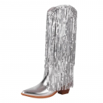 S&auml;delev kuldne p&otilde;lvini saapad naistele plokk-kontsaga metalliksinine roosakas blinglit tutid peo-show daam l&auml;&auml;ne-cowgirl litritega pikad saapad 34 h&otilde;be