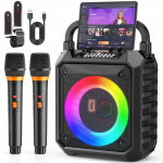 Karaokemasin kahe juhtmevaba mikrofoniga, kaasaskantav k&otilde;lar LED-tuledega lastele ja t&auml;iskasvanutele, toetab Bluetoothi/USB/TF/AUX-i peo jaoks