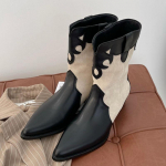 Kauboi naiste pahkluuni moodsad saapad retro Briti stiil terava ninaga paksu kontsaga liitmine mood naiste kingad 2024 s&uuml;gis talv 39 must