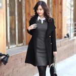 Villane mantel Naiste Keskmine ja Pikk &Uuml;herealine V&ouml;&ouml;ga Villane Mantel Slim Trench Coat Naised XXL must