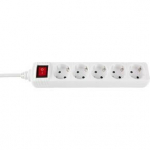Base &eacute;lectrique - SILVER ELECTRONICS - 5 Prises Schuko - Interrupteur lumineux - C&acirc;ble 3 m&egrave;tres valge