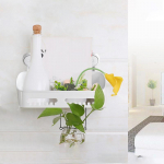 Vannitoa riiul, du&scaron;&scaron;, seinakinnitus &scaron;ampoonihoidik koos iminapaga, ilma puurimiseta K&ouml;&ouml;k hoiuruum Vannitoa tarvikud valge