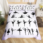 T&uuml;drukute balleti voodipesukomplektTantsiv baleriin tekikott Sinine lilla gradient tekkikate Baleriini siluett tekikate US Twin(172*218cm)3pcs