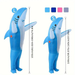 Hai T&auml;ispuhutav Kost&uuml;&uuml;m, T&auml;ispuhutav Cosplay &Uuml;likond T&auml;iskasvanutele Lastele, Hiiglaslik Uudsus Halloweeni Kost&uuml;&uuml;mipidu Riietus Ventilaatoriga Puhuriga, S(110-145cm) blue