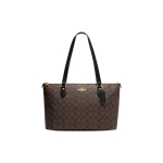 Coach Gallery 37 Klassikaline triibuline logo kaunistatud kaetud l&otilde;uendist ja siledast nahast kandekott Naiste kandekott Tume pruun Must CH504-IMAA8 Basic Set (Bag+Dust Bag)