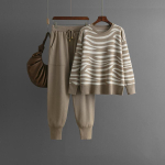 S&uuml;gis Talv Laisk Tuul Vaba O Kaela Pullover Kampsun &Uuml;likond Naiste &Uuml;hev&auml;rviline Pikkade Varrukatega Kootud Laiade S&auml;&auml;rtega P&uuml;ksid Kaheosaline Komplekt One Size gray