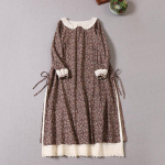 Jaapani mori t&uuml;druk, kevads&uuml;gis, naiste puuvillane linane kleit Peter Pan krae Lillemustriga retrokleit Tikand &otilde;&otilde;nsaga Elegantne vintage kleit One Size