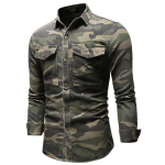 Pikkade varrukatega armee roheline kamuflaaždenim-s&auml;rk V&auml;ljas ronimiseks denim-top Meeste vintage stiilis Trendikas vabaaja riietus Minimalistlik mood Hingav s&auml;rk M