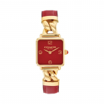 Coach Cass kvartsikell roostevabast terasest nahkrihm punane sihver 30 meetrit veekindel Naiste kellad 14504358 Red Watch Dial