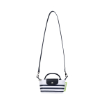 Longchamp Le Pliage 17 Triibuline Kl&otilde;ps-t&otilde;mblukuga Sulgemine L&uuml;hike K&auml;epide L&otilde;uend Pelmeeni &Otilde;lakott Crossbody T&otilde;mblukuga Kott Naiste kotid Tumesinine Valge 34205HDF165 Marine Blue & White