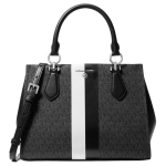 MICHAEL KORS MARILYN br&auml;ndilogo t&otilde;mblukuga suletav kaetud l&otilde;uendist &otilde;la- v&otilde;i crossbody k&auml;ekott keskmine suurus naiste must valgete detailidega must