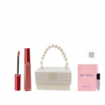 Armani meigikomplekt Huulepulk, parf&uuml;&uuml;m ja p&auml;rlv&auml;ike l&otilde;hnakinkekarp, komplekt Punane tuub huulel&auml;ige #214 Ambiguous Milk Apricot Tasuta MY WAY proovipakend punane
