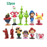 12 tk/komplekt Kuidas varastas j&otilde;ulud Grinch-i Kujude Kollektsiooni Mudel M&auml;nguasjad pack by bag green