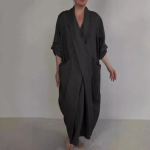 Kevads&uuml;gisene maksikleit hommikumantel Baggy Cross V kaelus, &uuml;hev&auml;rviline suur tasku Retro A-kujuline Bohemian L must