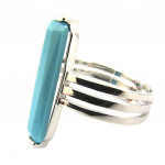 Bague Argent 'Boho' turquoise argent&eacute; (rhodi&eacute;) - 22x5 mm 52 t&uuml;rkiissinine