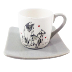 Les Tr&eacute;sors De Lily [Q3795] - keraamiline espressotass ja alustass  Un Amour de Chats  hallvalge - 7. 9x5. 7 cm hall