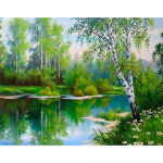 Teemantmaal Ristpistes Metsa Kevadine Maastiku Teemanttikandid Looduslik j&auml;rv 50X70CM