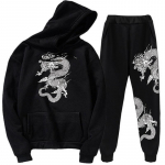 Kaheosaline komplekt vabaaja fliisist dressi&uuml;likonna Dragon Oversized kapuutsiga &uuml;likond Dragon Plus sametist dressipluusi jope kapuutsid XS