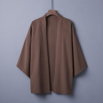 Moodne suvine tavaline v&auml;rviline mantel Jaapani kimonokardigan kimono haori naisele, mees, avar &otilde;huke must pealisr&otilde;ivas One Size kohv