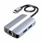 5-IN-1 USB C jaotur C-t&uuml;&uuml;pi dokkimisjaam mitme pordiga adapter SD TF kaardilugeja RJ45 Ethernet USB 3.0 hall