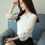 Elegantsed naiste suvised pluusid &scaron;ifoonist vabaaja naiste topid naiste tikandid Valge s&auml;rk pluus chemise femme blusas blusa naine S valge
