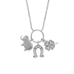 Les Tr&eacute;sors De Lily [R4942] &ndash; h&otilde;bevalge k&auml;sit&ouml;&ouml;na valmistatud h&otilde;bedane kaelakee  Lucky Charm  (roodiumiga kaetud) - 15x10 mm (elevant) valge