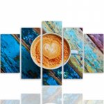 Viieosalise pildiga l&otilde;uendiprint Coffee Cups Retro Wood 100x70 sinine