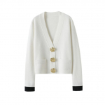 Br&auml;ndi disaineri elegantne kootud kampsun naiste suurte kuldn&ouml;&ouml;pidega kampsun mantel Vintage &scaron;ikk mood kontrastses v&auml;rvi pikkade varrukatega džemprid One Size valge