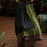 Johnature naiste vintage lapit&ouml;&ouml;ga linased seelikud elastsed v&ouml;&ouml;kohaga riided kevadised vabaaja naiste lahtised A-joonega seelikud One Size roheline