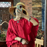 Johnature Fashion Vintage linane lahtine T-s&auml;rk Kevadsuvi Naine O-kaelusega vabaaja poolvarrukatega lilledega T-s&auml;rk One Size oranž