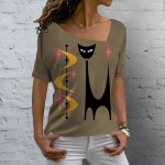 Retro naiste T-s&auml;rk Anime Cat Graafilised t&uuml;drukute riided Suvised V-kaelusega l&uuml;hikeste varrukatega T-s&auml;rgid Naiste Harajuku t&auml;navariided Suur pluus 2XL