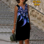 Naiste V-kaelusega suvine lilla j&auml;&auml;kristallist suur lumehelvestega kleit vabaaja varrukateta mood vabaaja vabad seksikad kleidid, suur suurus XS-8XL XS sinine