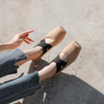 Ehtsast nahast Mary Jane Crossover kandilise varbaga Vintage Block Heel Balletikingad &uuml;ksikud kingad 34