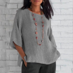 Suvine puuvillane linane s&auml;rk naiste O-kaelusega topid P&otilde;hjenduslikud lahtised naiste moer&otilde;ivad Vintage soliidne flare l&uuml;hikeste varrukatega pluus 22662 S