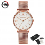 Hannah Martin Naiste kvartskellad Teemant Jaapani kvartsist kivist randmekellad Luksuslikud vabaaja naiste kleitkellad Relogio Feminino Metal strap valge