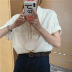 Vabaaja l&uuml;hikeste varrukatega s&auml;rgi rev &Uuml;herealine taskus&auml;rgi disain Lahtine naiste &scaron;ikk topp naistele Elegantne Blusas 27823 S aprikoosi