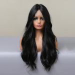 Naiste 66 cm juuksed mustad pikad lokkis juuksed T-kujuline eesmine pits, roosa juuksev&otilde;rk peakatted, k&auml;sitsi kootud pitsist parukad Kanekalon parukas 66cm must