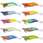 10tk Luminous Eging Squid Jig Lanre konksud 9,3CM-8,5G Pesca Cuttlefish Wood Krevett Kaheksajalg Kalmaari konksud Merep&uuml;&uuml;gikaupade peibutis