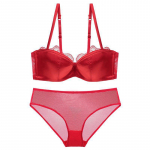 Euroopa naiste &otilde;mblusteta aluspesukomplekt, seksikas 1/2 tassi rinnahoidja ja v&otilde;rkp&uuml;ksid Prantsuse &otilde;hukesed p&uuml;ksid, mugav push-up rinnahoidja pesu 75C punane