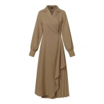 Naiste elegantne kleit, plisseeritud rev&auml;&auml;r, pikad varrukad, &uuml;hev&auml;rviline as&uuml;mmeetriline &auml;&auml;ris, pidulik &auml;ri pahkluu pikkus balli&otilde;htu pidulikul korral maksikleit XL pruun