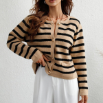 Naiste s&uuml;gis- ja talvine n&ouml;&ouml;pidega triibuline silmkoeline kardigan pikkade varrukatega kampsun L sinine