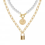 &Uuml;mmargune portree kaelakee ripats, mood, elegantne kaheosaline komplekt ehtes&otilde;pradele, mis sobivad p&auml;rliga v&otilde;luva temperamendiga kampsunikett kuld