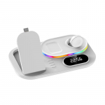 4-&uuml;hes juhtmevaba laadimisdokk, 30 W Qi kiirlaadija iPhone 14 Pro jaoks 14 13 12 Iwatch Airpods koos Rgb-valguse kellashowga as picture valge