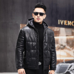 Talvine uus lambanahast ehtsast nahast mantel meeste sulemantel L&uuml;hikese kapuutsiga Slim Fit Korea nahast jope mantel L
