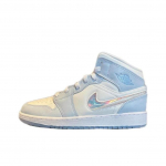 Air Jordan 1 Mid SE GS Glitter Swoosh Kids tossud Sinine Sinine Summit-Valge FQ9117-400 35.5
