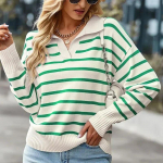 Kontoridaami triibuline avara pikkusega pikkade varrukatega kampsun s&uuml;gistalvine mood Pehmed ja mugavad soojad vabaajariided 30059 S roheline