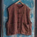 Johnature Naiste Vintage Patchwork Print Lillelised vestid Mantlid O-kaelusega varrukateta topelt puuvillased n&ouml;&ouml;ptaskud Hiina stiilis vestid One Size helepruun v&auml;rv