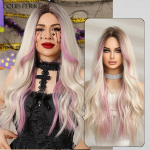 LOUIS FERRE Ombre pruunid roosad s&uuml;nteetilised parukad Pikad lainelised v&otilde;ltsjuuksed naistele tukkidega igap&auml;evased Cosplay kuumakindlad kiudparukad